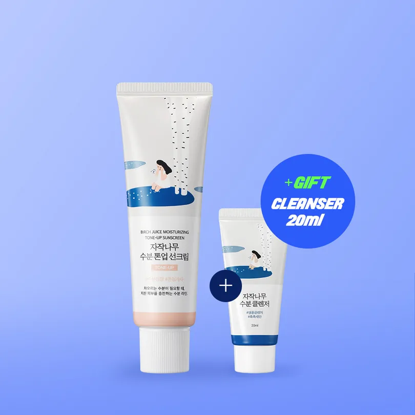 ROUND LAB BIRCH JUICE MOISTURIZING TONE-UP SUNSCREEN 50ml Special Set (+Cleanser 20mL)