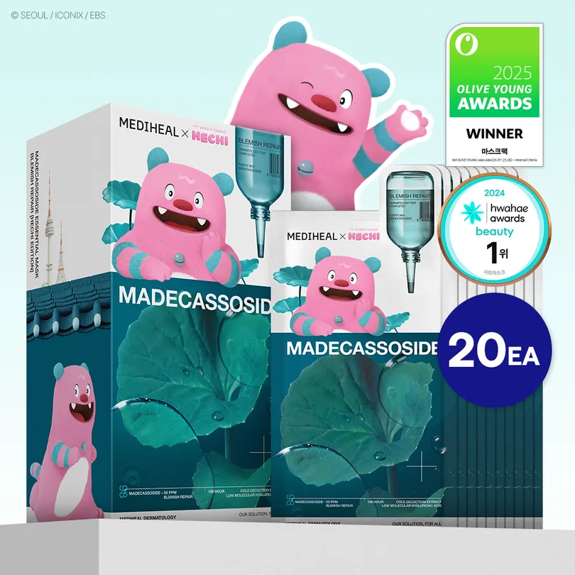 MEDIHEAL Madecassoside Essential Mask Sheet Blemish Repair 20ea (Seoul Mascot, HECHI Collaboration)