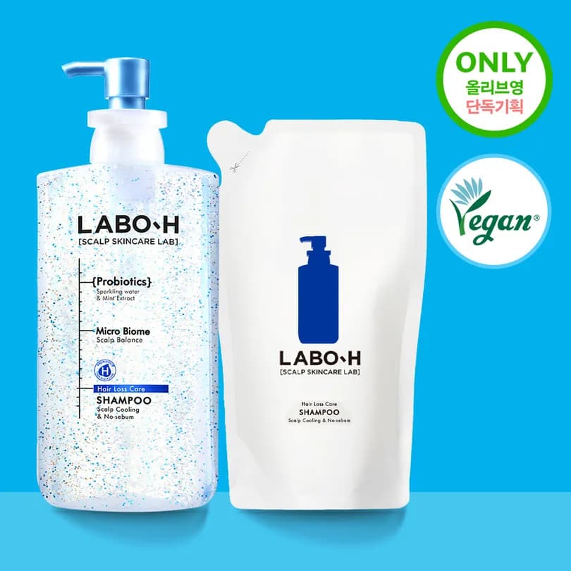 LABO-H Scalp Cooling & No Sebum Shampoo 750ml Refill Set (+600ml)